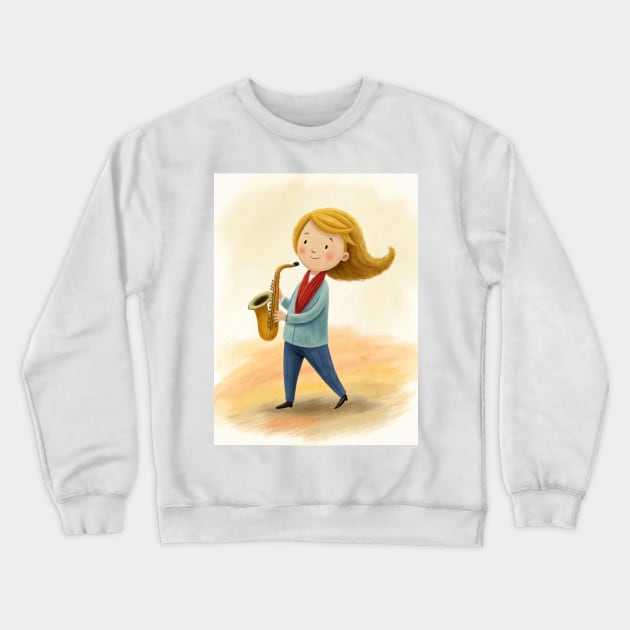 Saxaphone playing cute girl Crewneck Sweatshirt by osmansargin